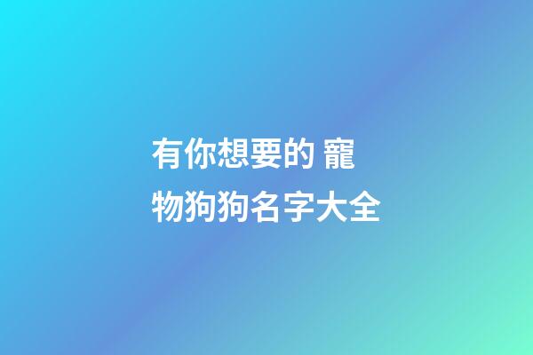 有你想要的 寵物狗狗名字大全